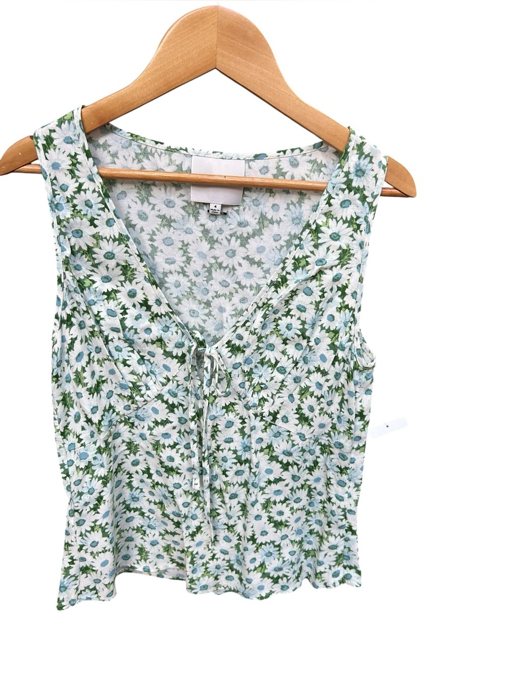 Reformation Miri Floral Tie-Front Tank Top In Daisy Meadow - Picture 2 of 8